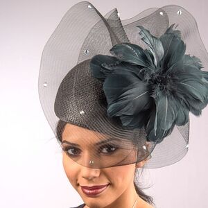 Beloved Millinery Elegant Black Feather.Tulle Veil Fascinator Church Tea Funeral